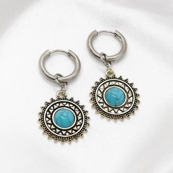 Turquoise Stone Earrings - Picture 1 of 5